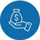 Hand with bag of money icon