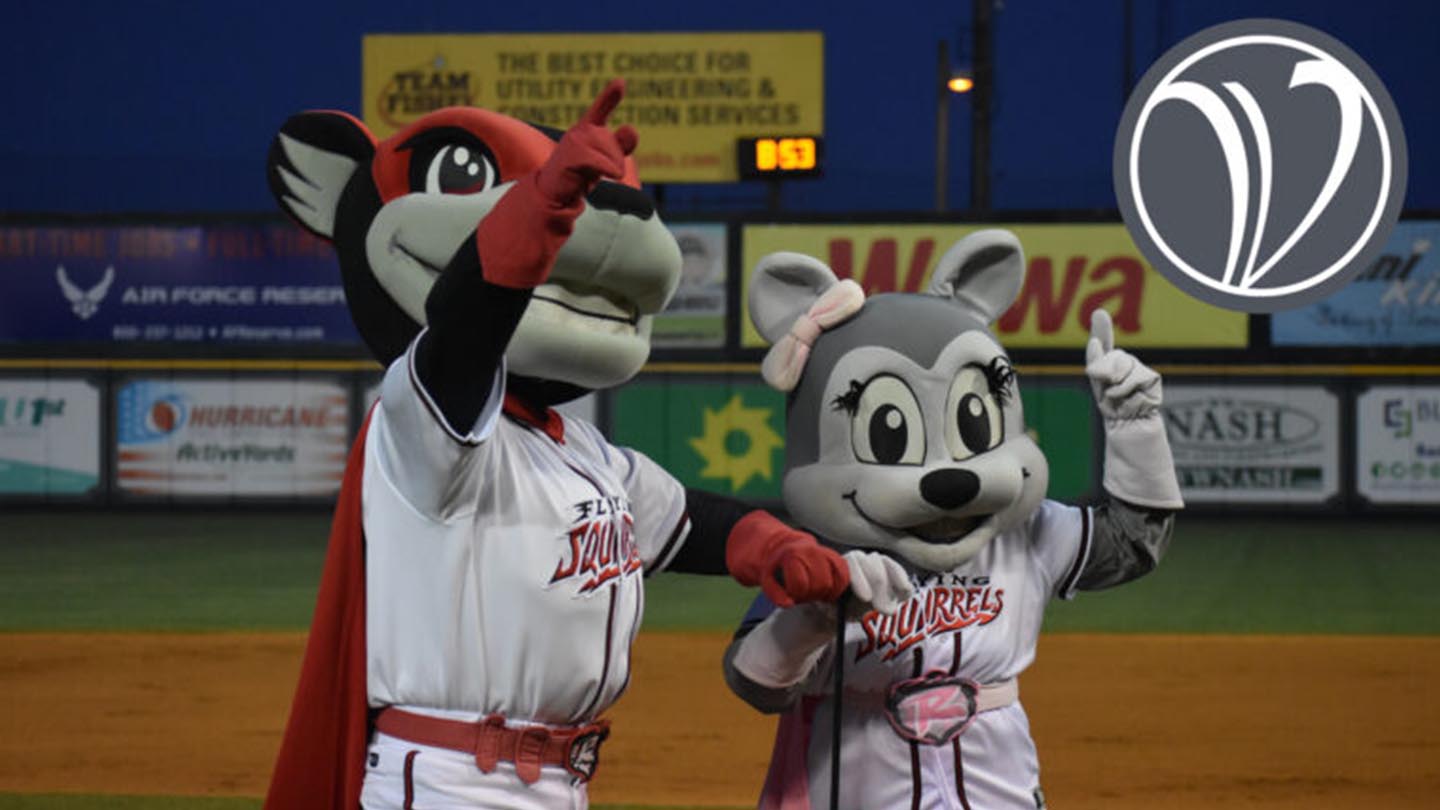 Flying squirrels mascots at ballgame