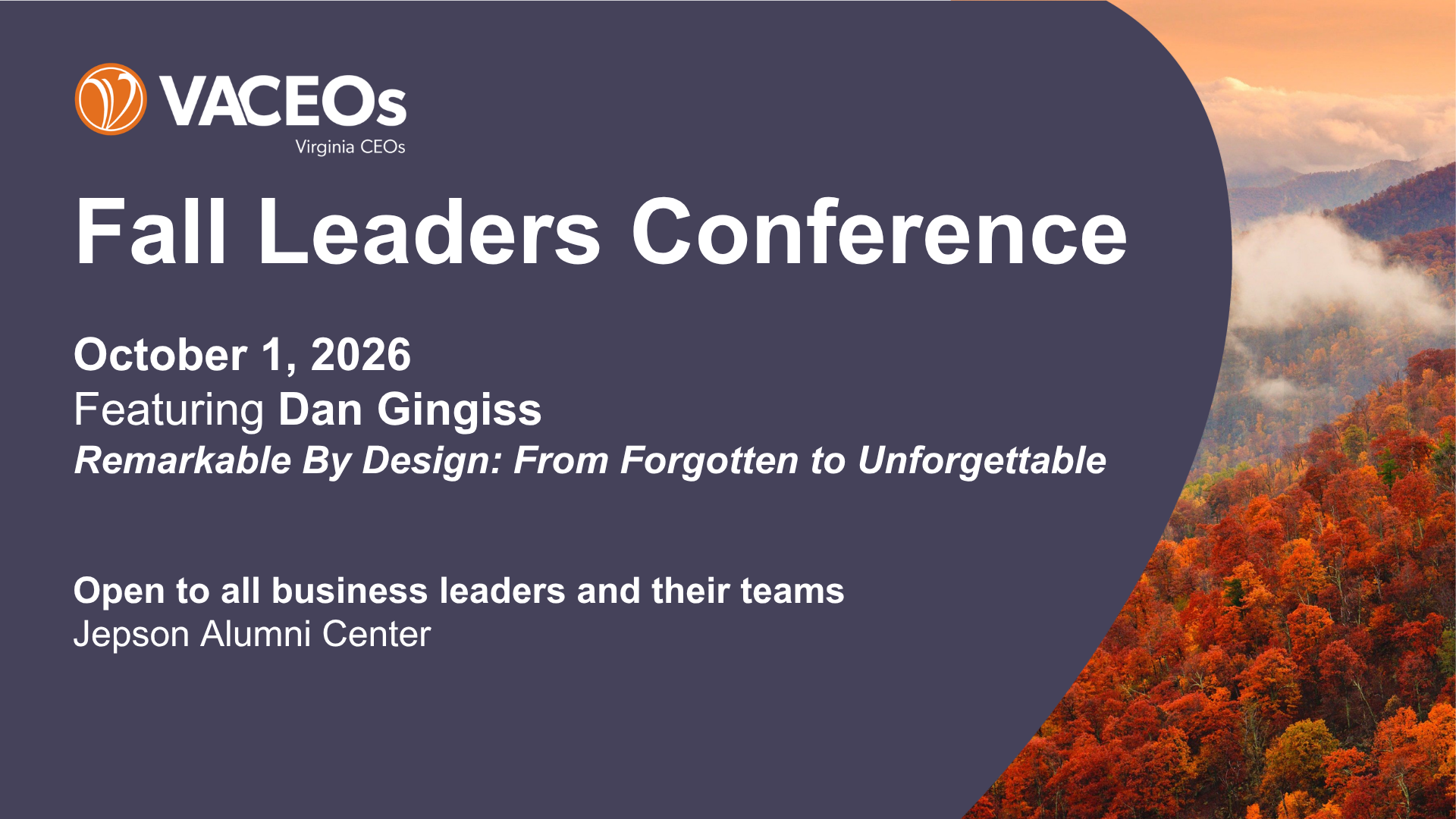 Dan Gingiss keynote at VACEOs 2026 Fall Leaders Conference, October 1 at Jepson Alumni Center in Richmond, Virginia